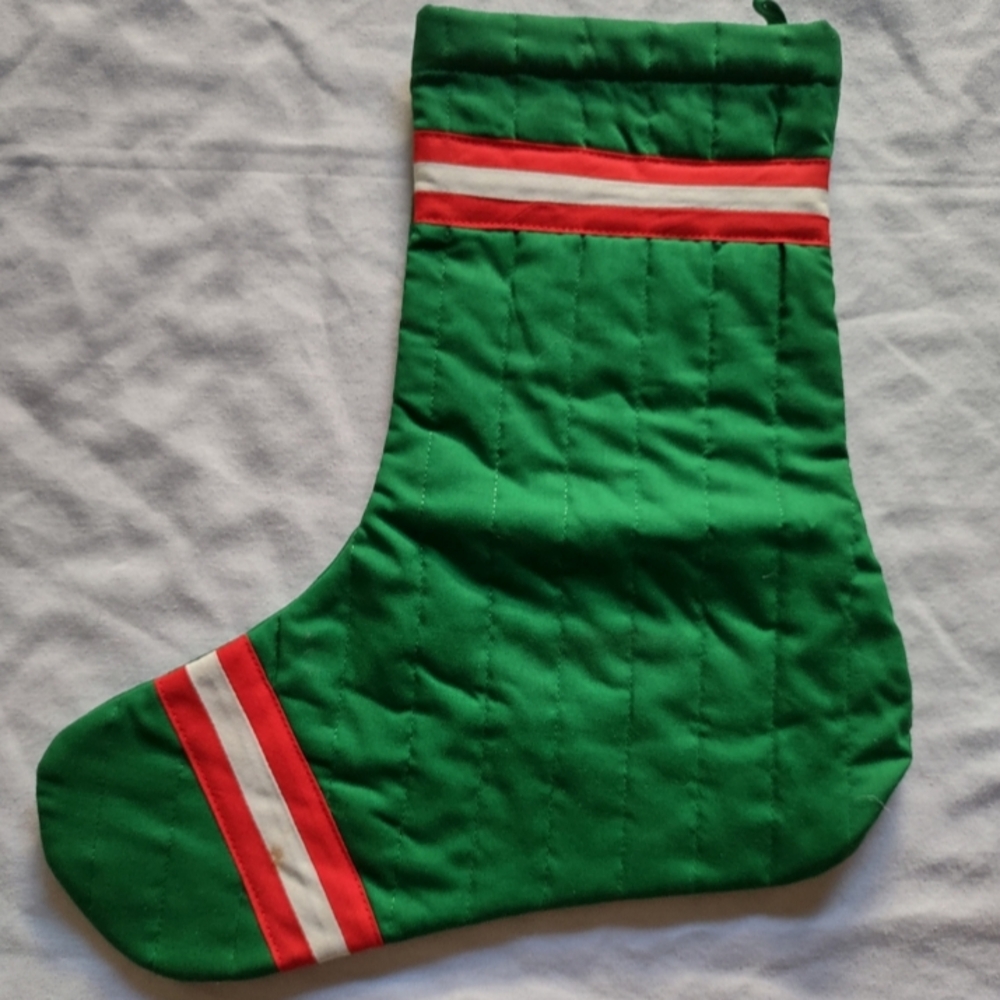 Hand Crafted Green and Red Holiday Stocking Christmas Home Decor Festive Casual